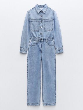 Zara Light Blue Denim Overalls Jumpsuit
